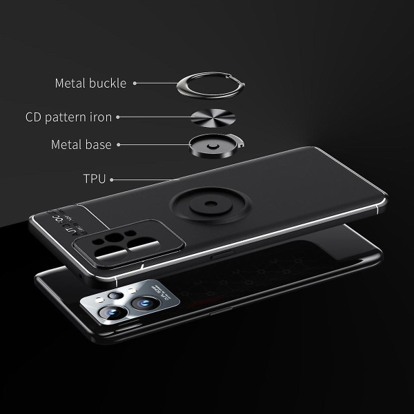 För Realme Gt2 Pro Ring Kickstand Design Flexibelt TPU case Mobiltelefon Cover Black  Blue