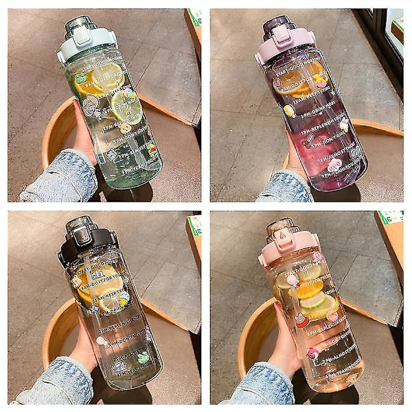 2000ml Sportvattenkopp med stor kapacitet Fitness med sugrör Bärbar plastvattenflaska Söta småtillbehör Purple none