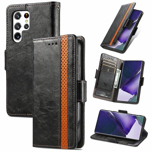 Phone case för Galaxy S22 Ultra Phone Case Flip Visitkortshållare Stötsäkert case black