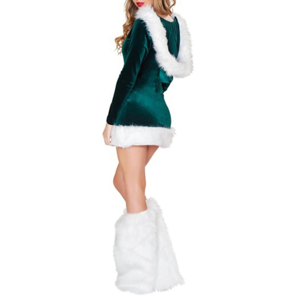 Mrs Santa Claus Kostym för kvinnor Mini Sleeve P Trim Santa Suit Outfit J Green L