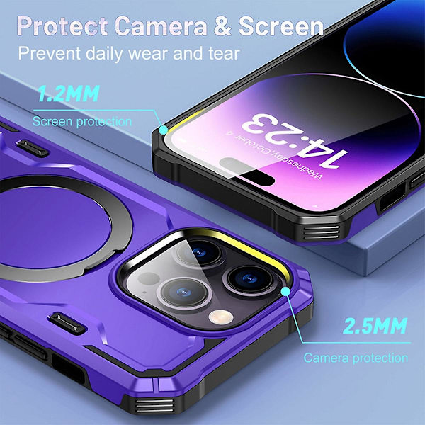 Magsafe- case kompatibelt med Iphone 15 Pro Max, kraftigt stötsäkert case av militärklass med ringstöd Blue For iPhone 15 Pro Max