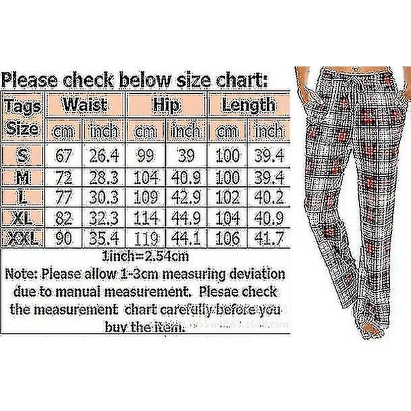 Damrullar med fickor för kvinnor, mjuka flanellrutiga pyjamasbyxor för kvinnor black XL