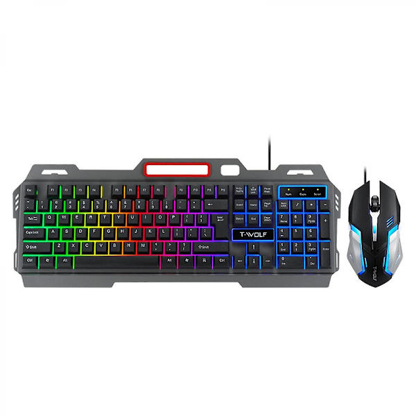 Trådlöst speltangentbord och mus, regnbågsbakgrundsbelyst uppladdningsbart tangentbord, tangentbord med mekanisk känsla och 7-färgs Mute Gaming-mus för Windows null none