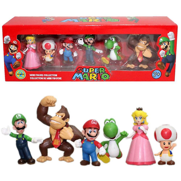 6st Super Mario Bros Actionfigurer Prydnad Dekor Persika Padda Mario Luigi Yoshi Åsna Modell Dockleksak Jul Födelsedagspresent B