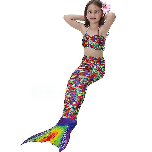 Barn Flickor Mermaid Tail Bikini Set Badkläder Baddräkt Simdräkt F Multi 9-10 Years