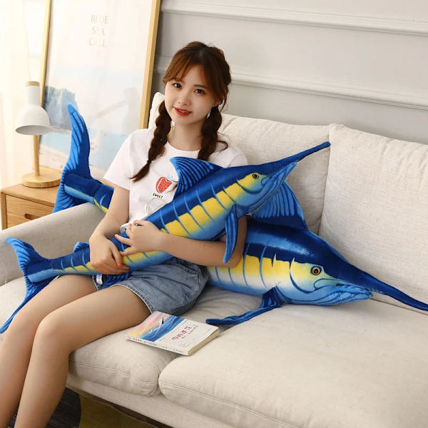 140cm stor simulering blåfenad tonfisk plysch leksaker fyllda mjuk blå Marlin Makaira Mazara plysch kudde fisk leksaker kreativ dekoration Blå tonfisk 60cm