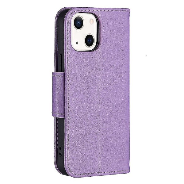 Imprint Butterfly Magnetisk stängning Läderställ Plånbok Case Fodral med rem för Iphone 13 Mini 5,4 tum - lila Purple