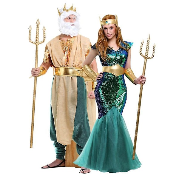 Havets gud Neptunus sjöjungfrukostym Set för Halloween Men M