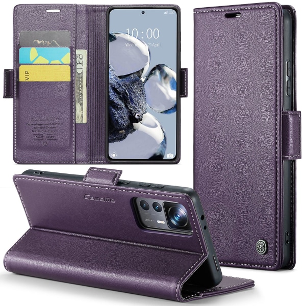 Caseme 023-serien för Xiaomi 12t 5g / 12t Pro 5g / Redmi K50 Ultra Phone Case Rfid Blocking Pu Leather Flip Cover Purple