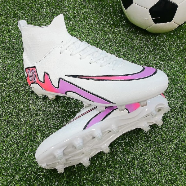 Fotbollsskor för män Skor Pojkar Atletisk Utomhus Inomhus Fast Fotbollsskor Bekväma fotbollsskor 499 White Pink 46