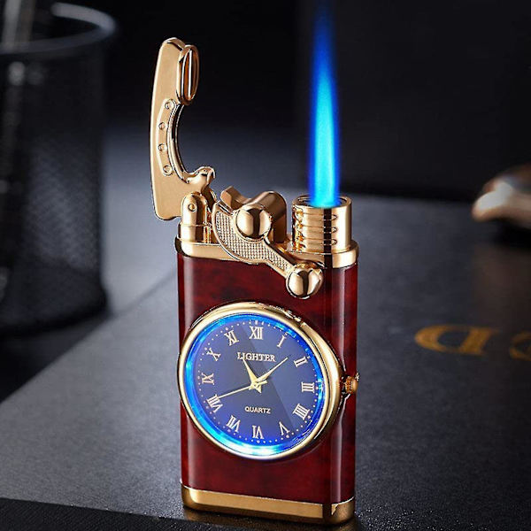 Uppblåsbar tändare med elektrisk watch Creative Dial Rocker Arm Uppblåsbar tändare (gas ingår inte, måste blåsa upp dig själv) Gold