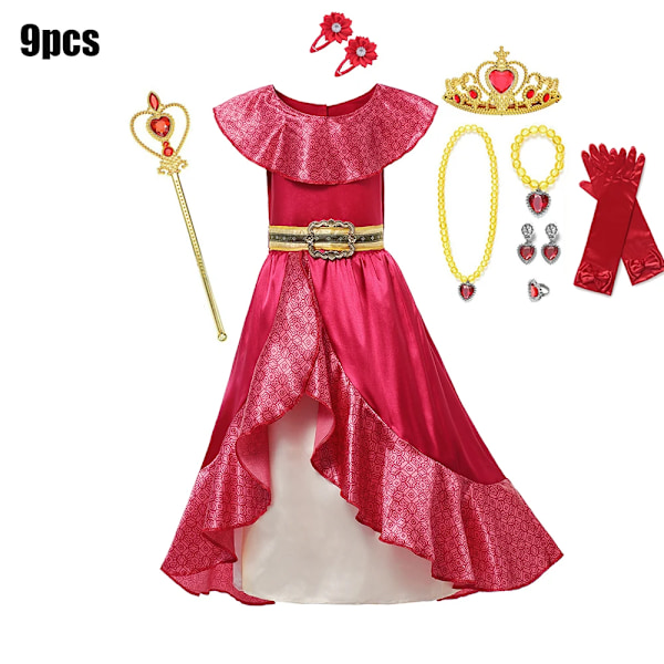 Disney Elena of Avalor Prinsessklänning för flicka 2024 Karnevalfest Barnkläder Födelsedag Cosplay Bal Klänning Outfit E Elena Set4 3T(110)