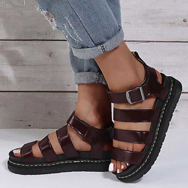 Kvinnors Chunky Sandaler Tjock sula Strappy Block Flatforms Skor Sommar Ny storlek Red Brown UK3EU36