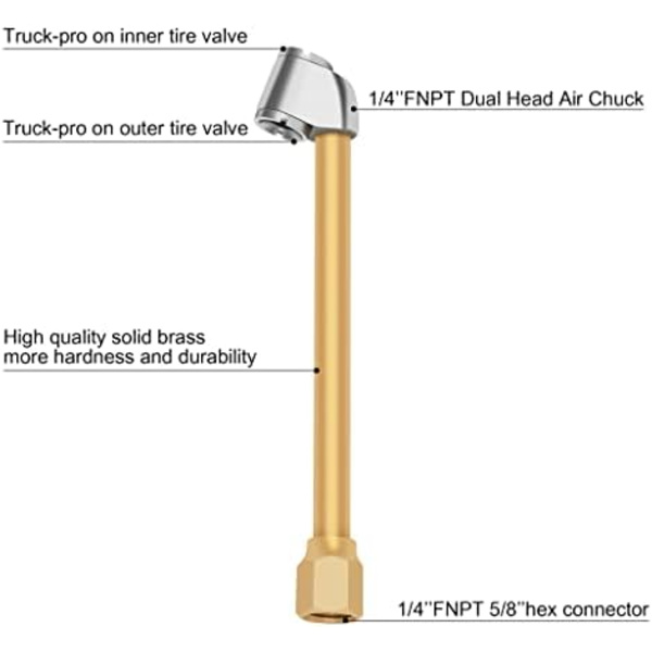 SAFELIFE Air Chuck, 1/4&#34; FNPT Dual Head Air Chuck, RV Truck Heavy Duty Tire Chuck för Inflator Gauge Kompressor Tillbehör Brass