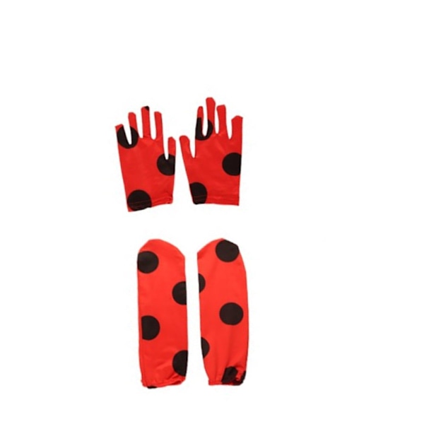 Halloween Ny Ladybug Jumpsuit Kostym Handskar Fotskydd Individuell Ögonmask Väska Peruk 5-delad Set Ladybug Earrings (Average Size) S (suitable for height 100-110cm)