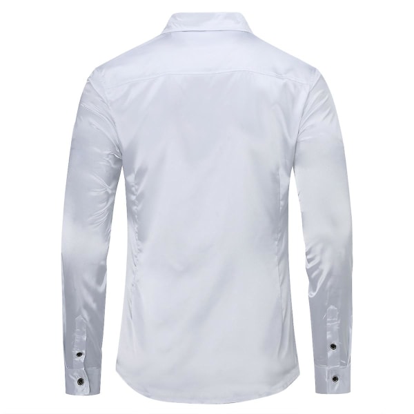 Sliktaa Casual Mode för män glänsande långärmad Slim-Fit formell skjorta White M