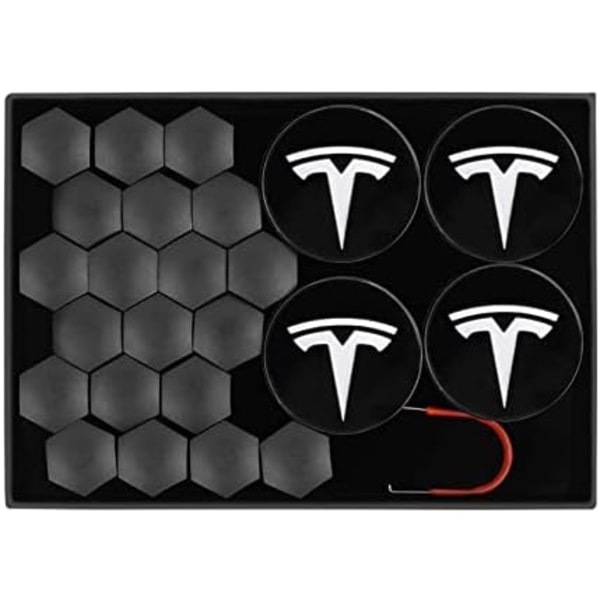 Tesla Model 3 YSX Center Cap Hjul Cap Kit Lugg Mutter Cover Silver Matt (4 Nav Center Cap + 20 Lug Mutter Cover) Tesla Tillbehör silver