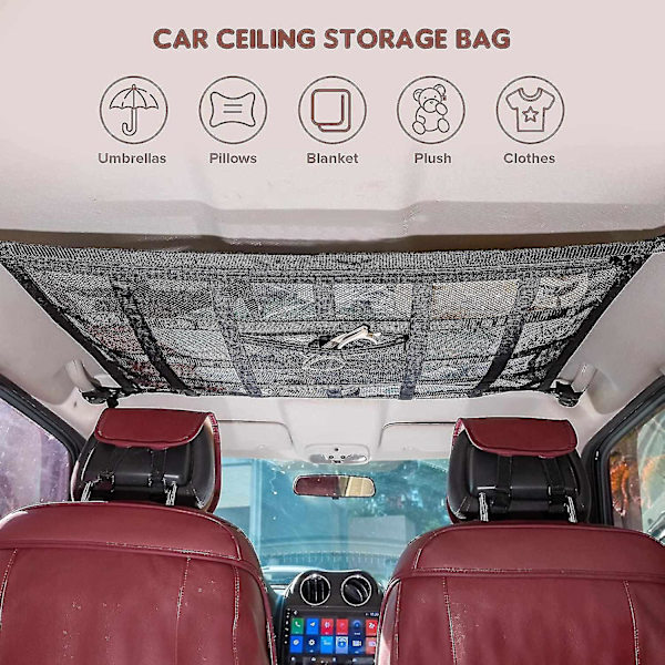 Uppgradera Car Ceiling Cargo Mesh Bag, 80x55cm förstärkt lastbärande och inget hängande mesh null none