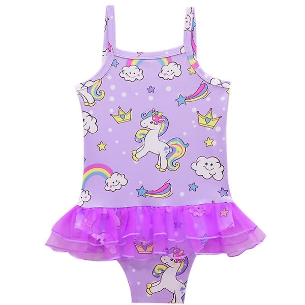 Barn Flicka Unicorn One-piece Beachwear Badkläder Baddräkt Bikini Baddräkt Simdräkt Purple 3-4 Years