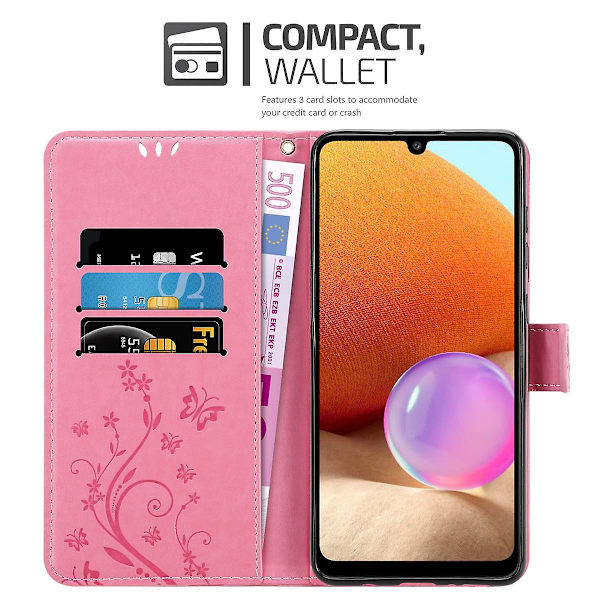 Samsung Galaxy A32 4G Cover Case Case - med blommönster och stativfunktion och kortplats FLORAL ROSA Galaxy A32 4G
