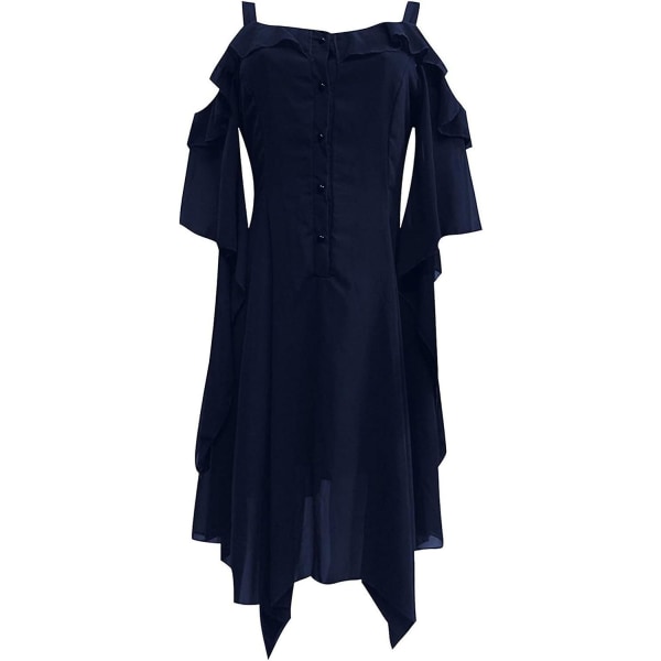 Renaissance Faire Costume Kvinnor Sexig Off Shoulder Fairy Dress Plus Size Goth Steampunk Dress Halloween Gothic Dress Navy Large