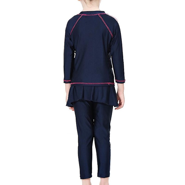 Modest Burkini Badkläder Barn Flickor Muslimska Islamiska Baddräkt Strandkläder Navy Blue 7-8 Years