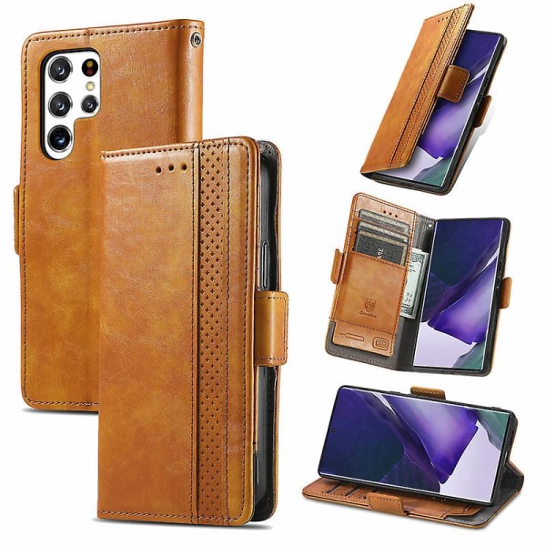 Phone case för Galaxy S22 Plus Case Flip Visitkortshållare Stötsäkert case light Brown