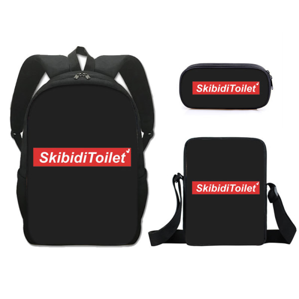 Gränsöverskridande SKIBIDI TOALET toalett tryckt tre delar grundskola ryggsäck med stor kapacitet polyester axelväska 12