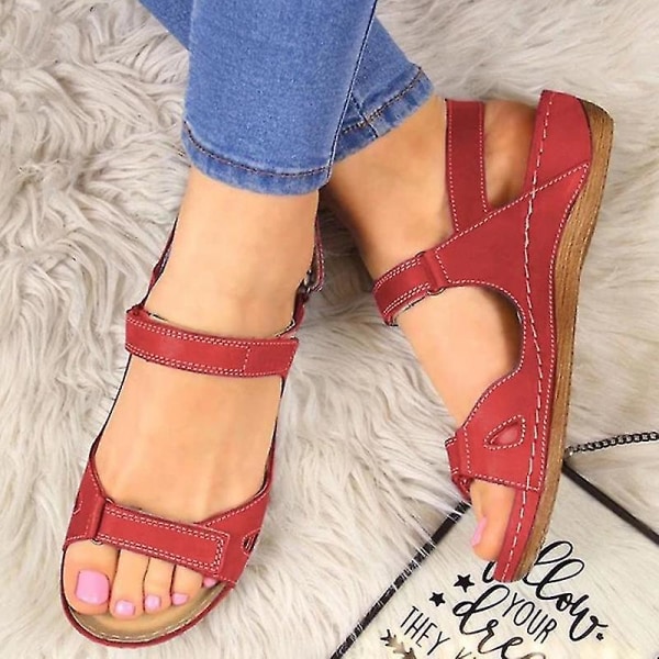 Ortopediska Casual Wedges Slingback Sandaler för kvinnor Anti-halk öppen tå Bekväma sommarskor Red EU 42