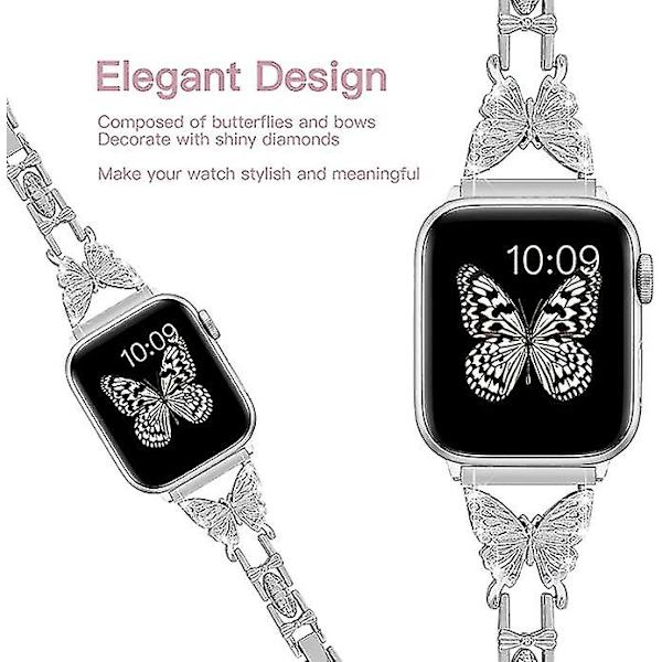 Fjärilsarmband kompatibelt med Apple Watch Band Diamond Metal Armbandsrem kompatibel med Iwatch Silver 38-40-41 mm