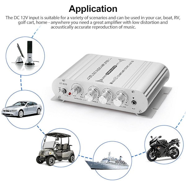 12v 400 watt bilstereoförstärkare 2.1-kanals Hifi-högtalare Power utomhus null none