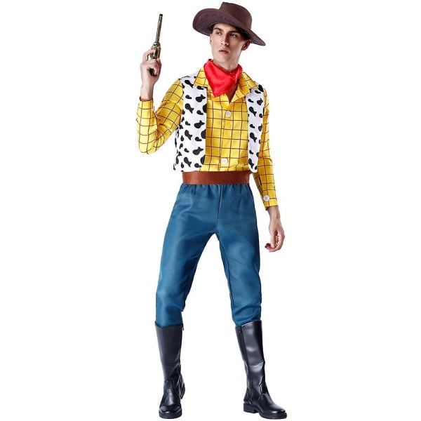 Cosplay Story Woody Costume Sets Cowboy Julklänning Unisex Sheriff's Halloween Carnival Dress Up Party Toy Scen Prestanda Hög kvalitet Man M