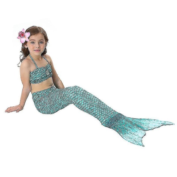 Barn Flickor Mermaid Tail Bikini Set Badkläder Baddräkt Simdräkt F Dark Green 9-10 Years