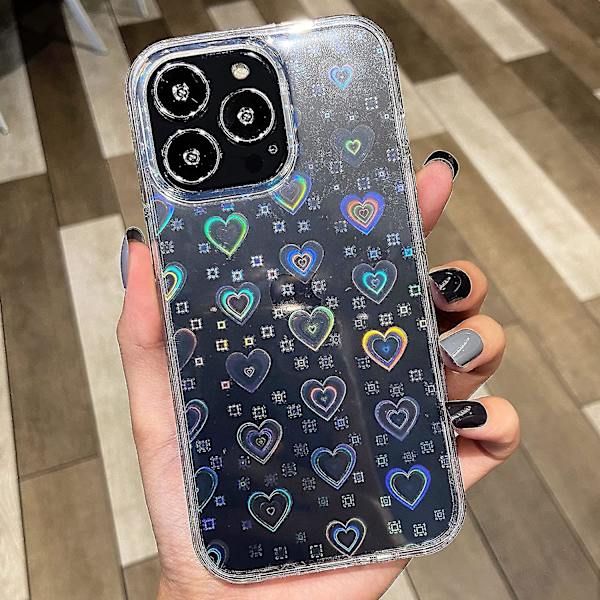 Kompatibel med Iphone 13 Pro Max Case, Klar Laser Glitter Bling Circular Mjuk & Flexibel TPU Och Hård Pc Stötsäker Case För Kvinnor Flickor C Heart  Clear