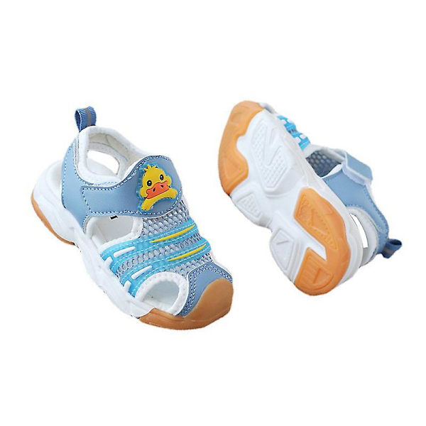 Flickor Platt Promenad Sandaler Lättvikt Utomhus Småbarnsskor Magiska Tejp Flats Blue EU 29.5