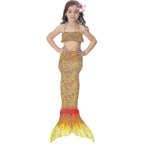 Barn Flickor Mermaid Tail Bikini Set Badkläder Baddräkt Simdräkt F Orange 9-10 Years