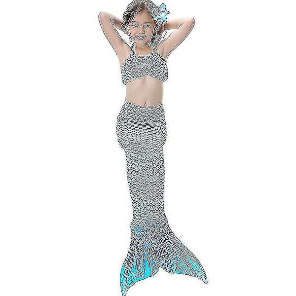 Barn Flickor Mermaid Tail Bikini Set Badkläder Baddräkt Simdräkt Hög kvalitet A Blue 150