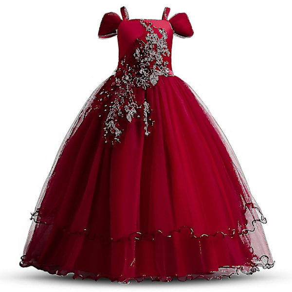 Barnklänning för bröllop, elegant blommig prinsessklänning, lång klänning för flickor, julklänning, Vestidos Infantil, storlek 6 12 14 år D_ia Deep red 9-10T