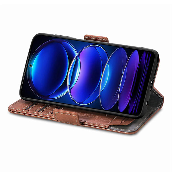 Caseneo 002-serien Rfid-blockerande case för Xiaomi Redmi Note 12 Pro 5g / Note 12 Pro Speed ​​5g / Poco X5 Pro 5g, skarvningsplånboksställ Dark Brown