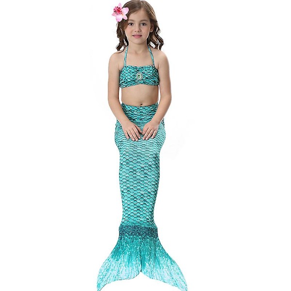 Girls Mermaid Tail Baddräkt Bikini Set Badkläder Simdräkt Bad Dark Green 4-5 Years