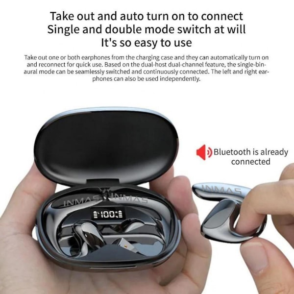 För Xiaomi 5.1 Air Conduction Bluetooth hörlurar Brusreducering Sport Vattentät trådlös Black