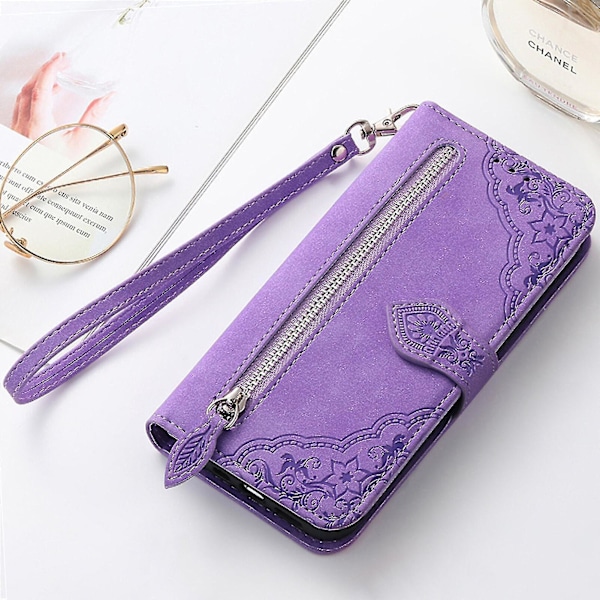 Case för Vivo Y35 Forest Series Dragkedja Magnetic Flip Cover Kompatibel med Vivo Y35 Case Purple