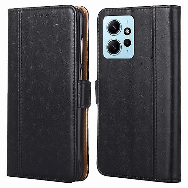 Flip Case För Xiaomi Redmi Note 12 4g Struts Texture Magnetisk Stängning Plånboksställ Cover Black