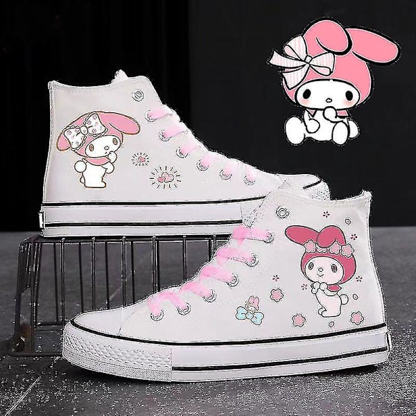 Sanrio Kuromi Canvas Shoes High-top Casual Sneakers Campus Presenter för pojkar Flickor Studenter Ny parplattform Zapatos De Mujer 2 b 44