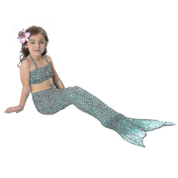 Barn Flickor Mermaid Tail Bikini Set Badkläder Baddräkt Simdräkt Dark Green 9-10 Years