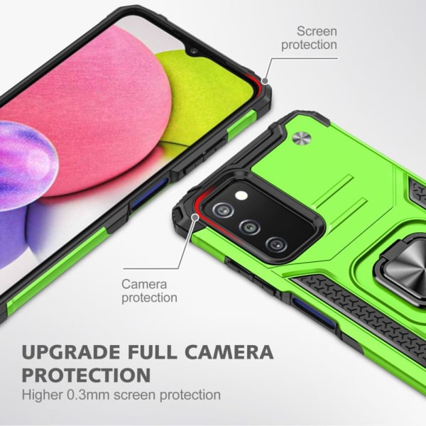 Xhy Samsung Galaxy A03S Case med skärmskydd Magnetisk ringhållare Kickstand Militärklass helkropp Dubbellagers fallskyddsmatta green