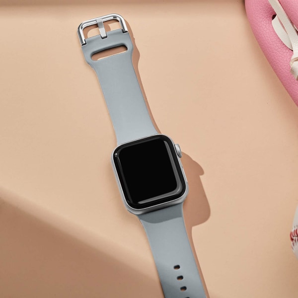 Kompatibel med Apple Watch remmar, Ersättningsremmar för sportarmband i mjuk silikon, med klassiskt spänne, Lämplig kompatibel med Iwatch Light gray 42*44 mm