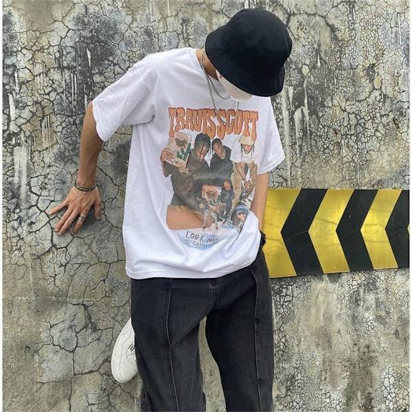 Trendig T-shirt för män och kvinnor i sommar Koreansk version vit white XL