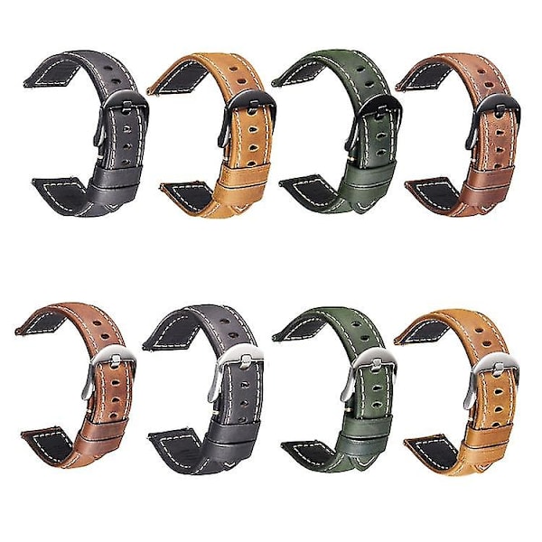 Smart Quick Release watch Crazy Horse läderretrorem för Samsung Huawei Army Green Silver Buckle 24mm