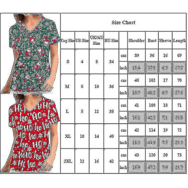 Jul Kvinnor Amningsuniform Scrub Kortärmad T-shirt Xmas Blus Tee Tops V-ringad Dark Red M